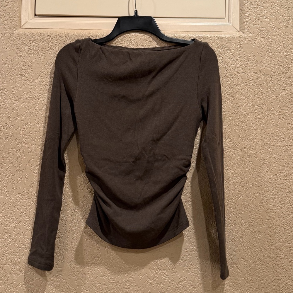 OGL ProWarm Eco-Mousse Modern Side Ruched Boatneck Brami Top - Forest Olive - Picture 2 of 9